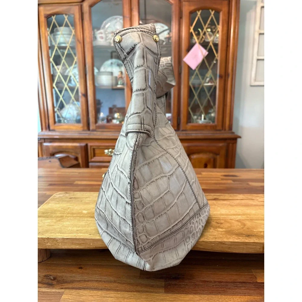 Kooba Hobo Bag Women Large Grey Excellent Croc Embossed Leather Gold Hardware